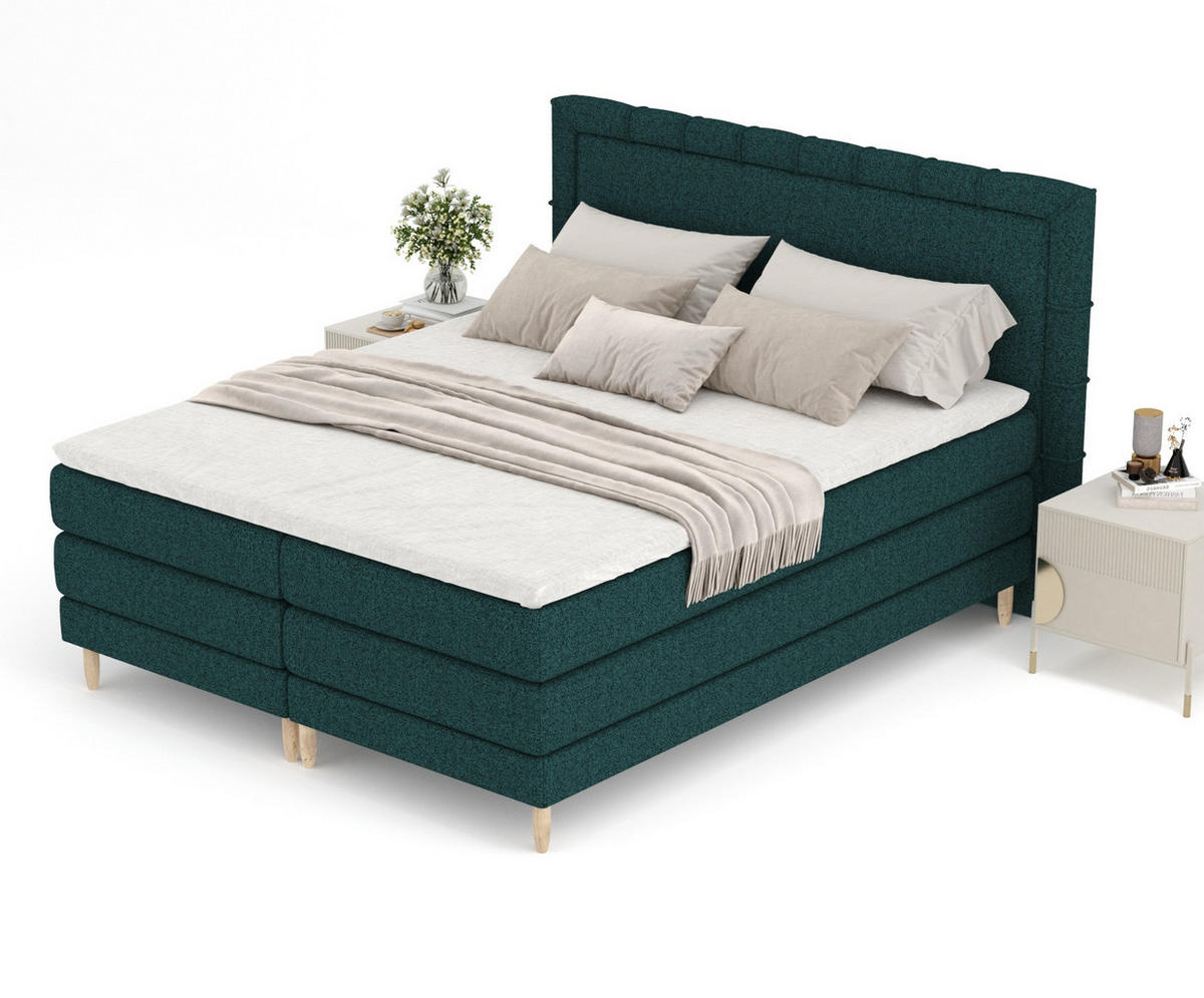 BOXSPRINGBETT Rimini Grün 200/200 cm mit Matratze und Topper - Naturfarben/Grün, Holz/Holzwerkstoff (200/200cm) - Maison de Reve