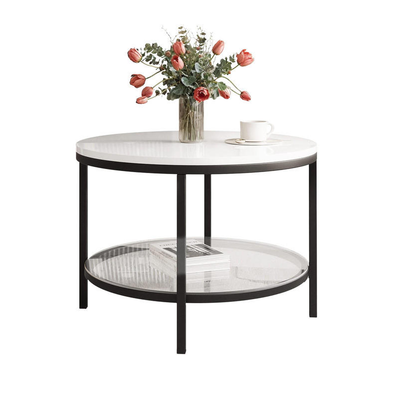COUCHTISCH CANDY 60/42 cm runden, Schwarz / Weiß Hochglanz - Weiß Hochglanz/Schwarz, Metall (60/60/42cm) - Idohome