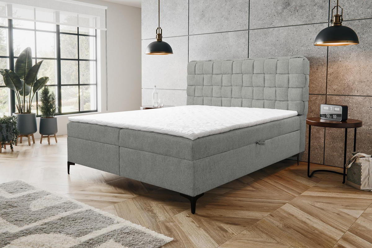 BOXBETT ROMA mit zwei Bettkästen H2/H3 Matratze und Topper 140 x 200 cm - Grau, Holzwerkstoff (140/200cm) - VENASI MÖBEL