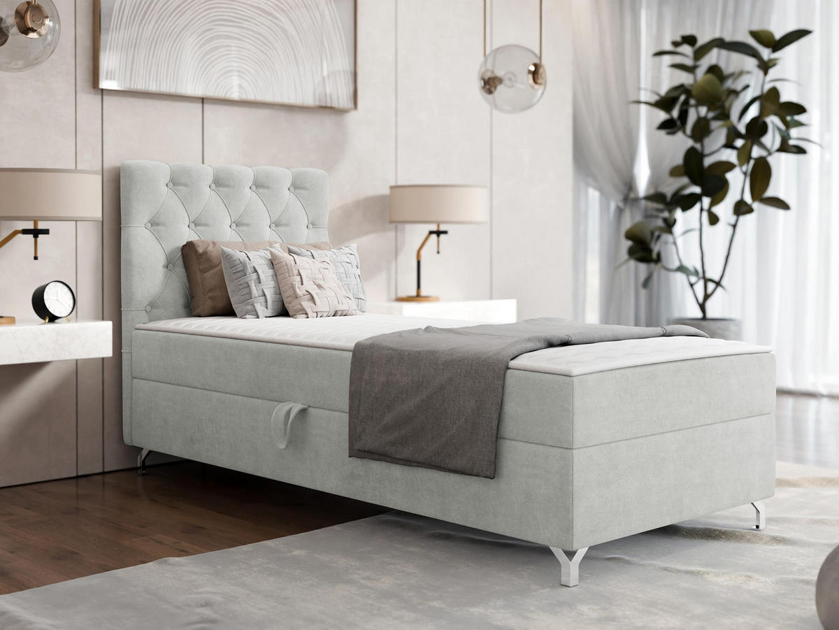 BOXBETT Chester 1, Seite: Links - Silberfarben/Hellgrau, Holz/Textil (90/200cm) - MIRJAN24
