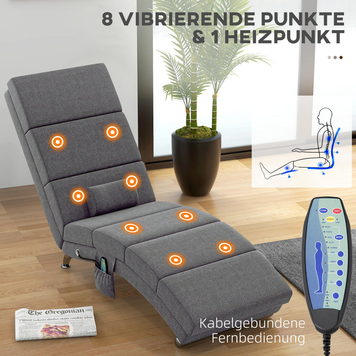 RELAXLIEGE, Massagefunktion, Dunkelgrau - Dunkelgrau, Metall (168/84/56cm) - HOMCOM