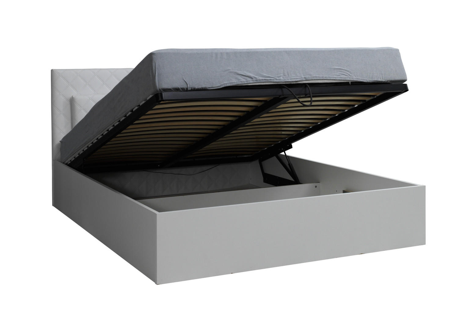 BETT PAVORA – Liegefläche 160×200 cm – mit Bettkasten Alpinweiß / Weiß Hochglanz - Weiß Hochglanz, Holzwerkstoff (160/200cm) - Milaros Markt