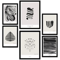 POSTER Set Mit 6 Abstrakte Kunst In Schwarzweiß Pinselstriche A3 & A4 Schwarzer Rahmen - Schwarz, Papier (29/3cm) - Nacnic