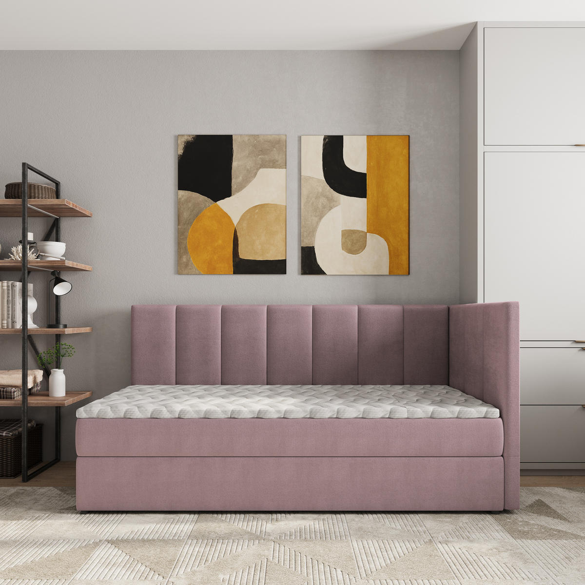 BOXBETT BEVE 80x200 cm mit Matratze und Topper, H2+H3 - Rosa - Rosa, Holz (80/200cm) - MASSENO