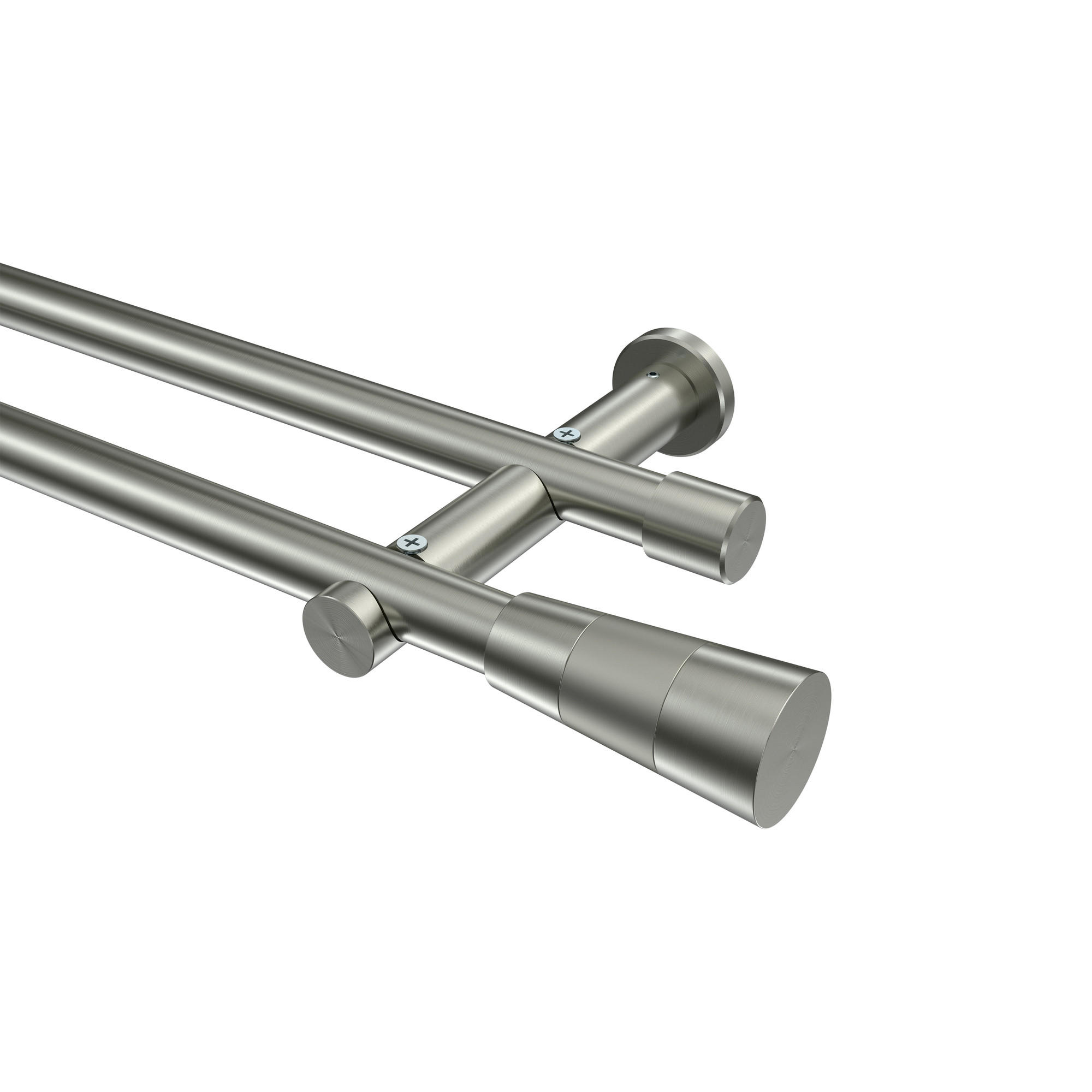 GARDINENSTANGEN-SET Platon Tanara 200 cm, 2-läufig (ohne Ringe), 20 mm Ø Edelstahl-Optik - Edelstahlfarben/Silberfarben, Metall (200cm) - INTERDECO