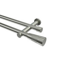 GARDINENSTANGEN-SET Platon Tanara 520 cm (geteilt in 4 x 130 cm), 2-läufig (ohne Ringe), 20 mm Ø Edelstahl-Optik - Edelstahlfarben/Silberfarben, Metall (520cm) - INTERDECO
