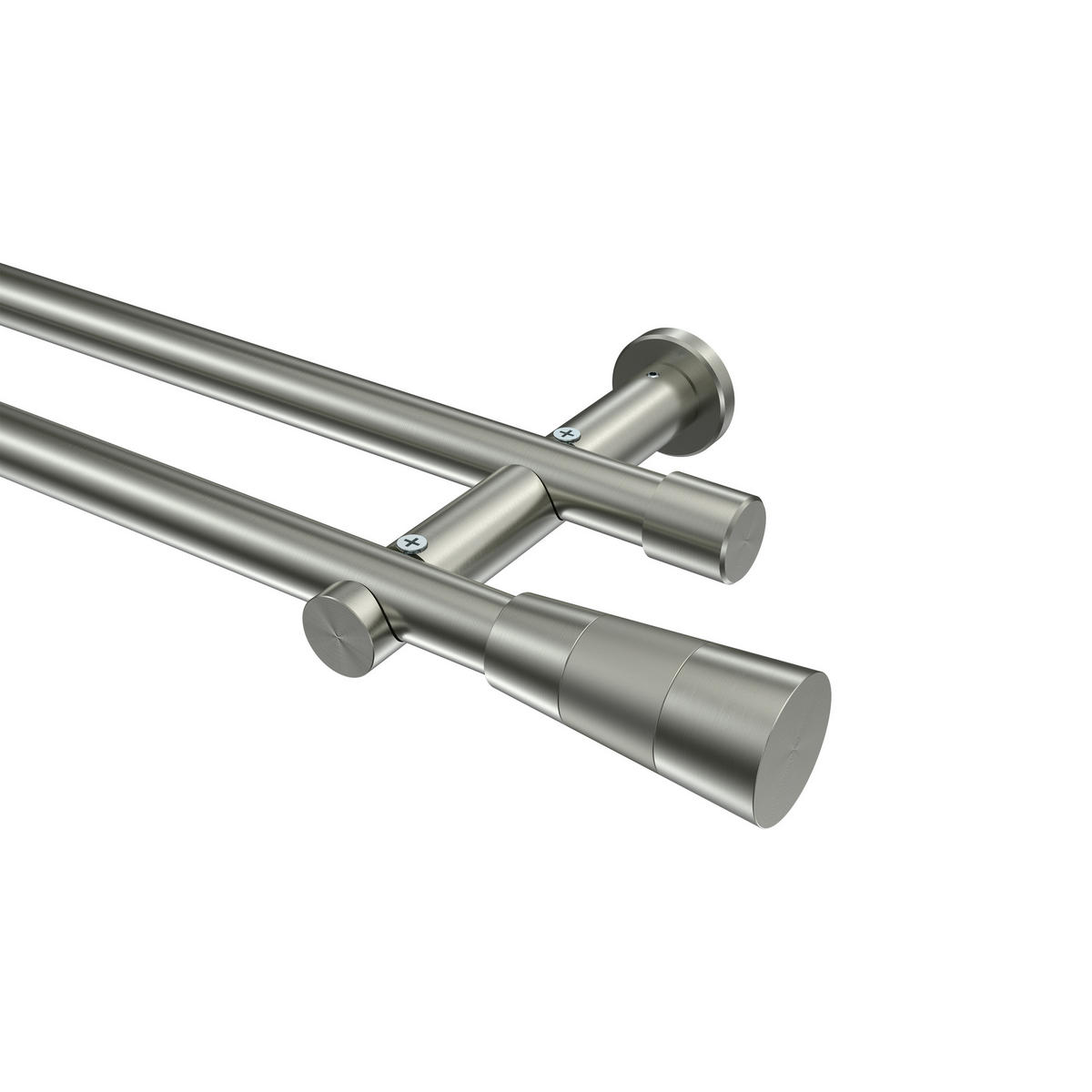 GARDINENSTANGEN-SET Platon Tanara 520 cm (geteilt in 4 x 130 cm), 2-läufig (ohne Ringe), 20 mm Ø Edelstahl-Optik - Edelstahlfarben/Silberfarben, Metall (520cm) - INTERDECO