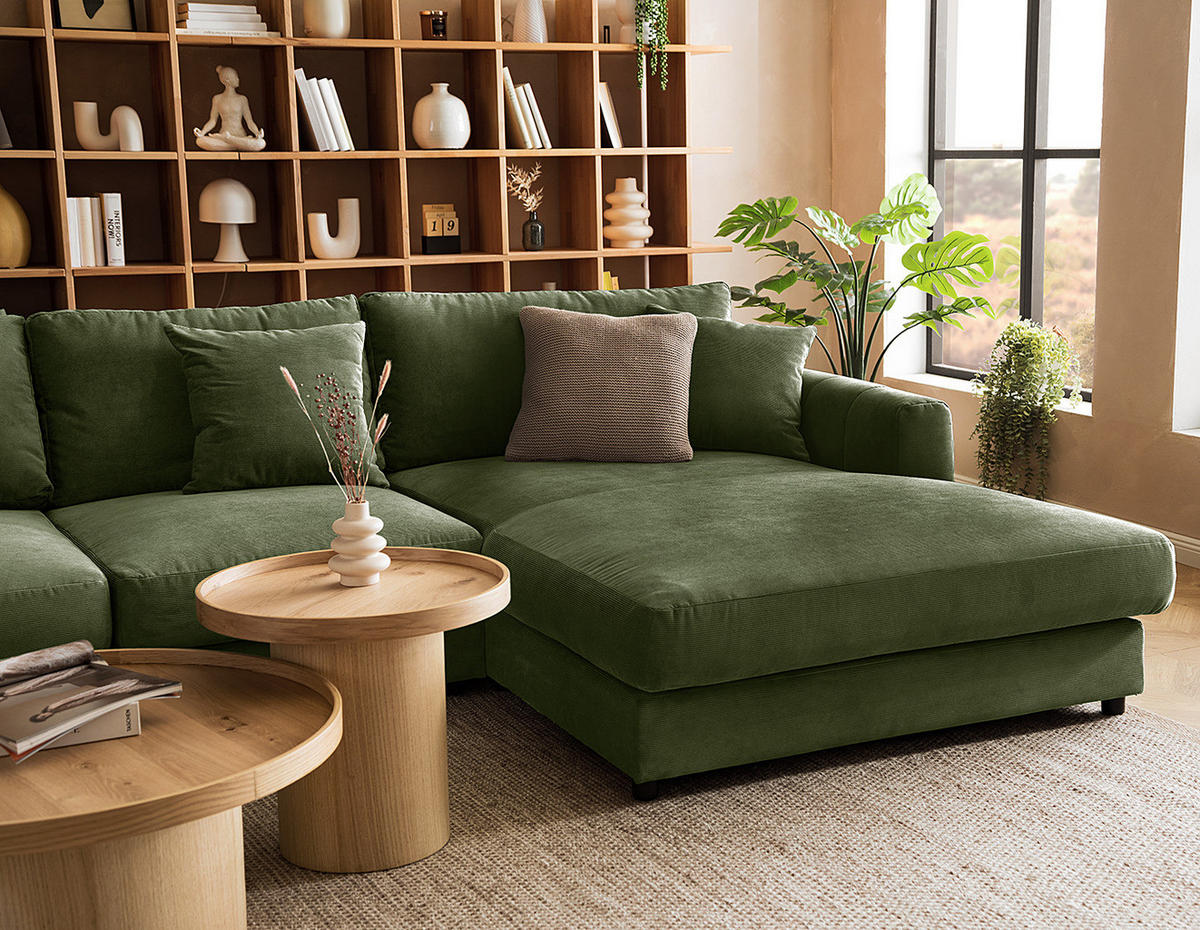 ECKSOFA mit Longchair - Schwarz/Grün, Kunststoff/Textil (286/183cm) - home24