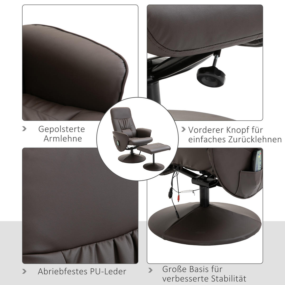 RELAXSESSEL mit Fußhocker, Kunstleder - Braun, Kunststoff/Metall (81/105/76cm) - HOMCOM