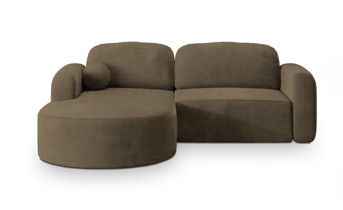 ECKSOFA AMILIA M L-S Beige Velours-Stoff mit Schlaffunktion - Beige, Holz (263/174cm) - MASSENO