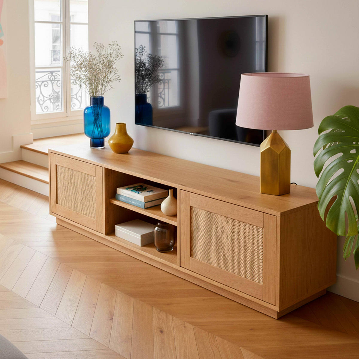 TV-MÖBEL, helles Holz - Braun, Holz (160/43/40cm) - Oviala