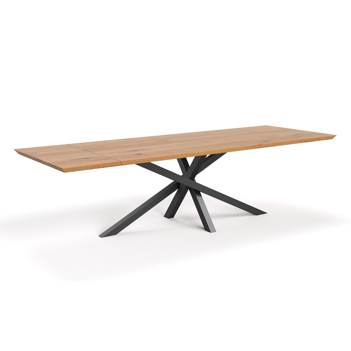 TISCH Ausziehbar Slant aus massivem Eichenholz 160x80 cm + Tischverlängerungen 2x50 cm - Eichefarben/Schwarz, Holz/Metall (160/80/75cm) - Danzz