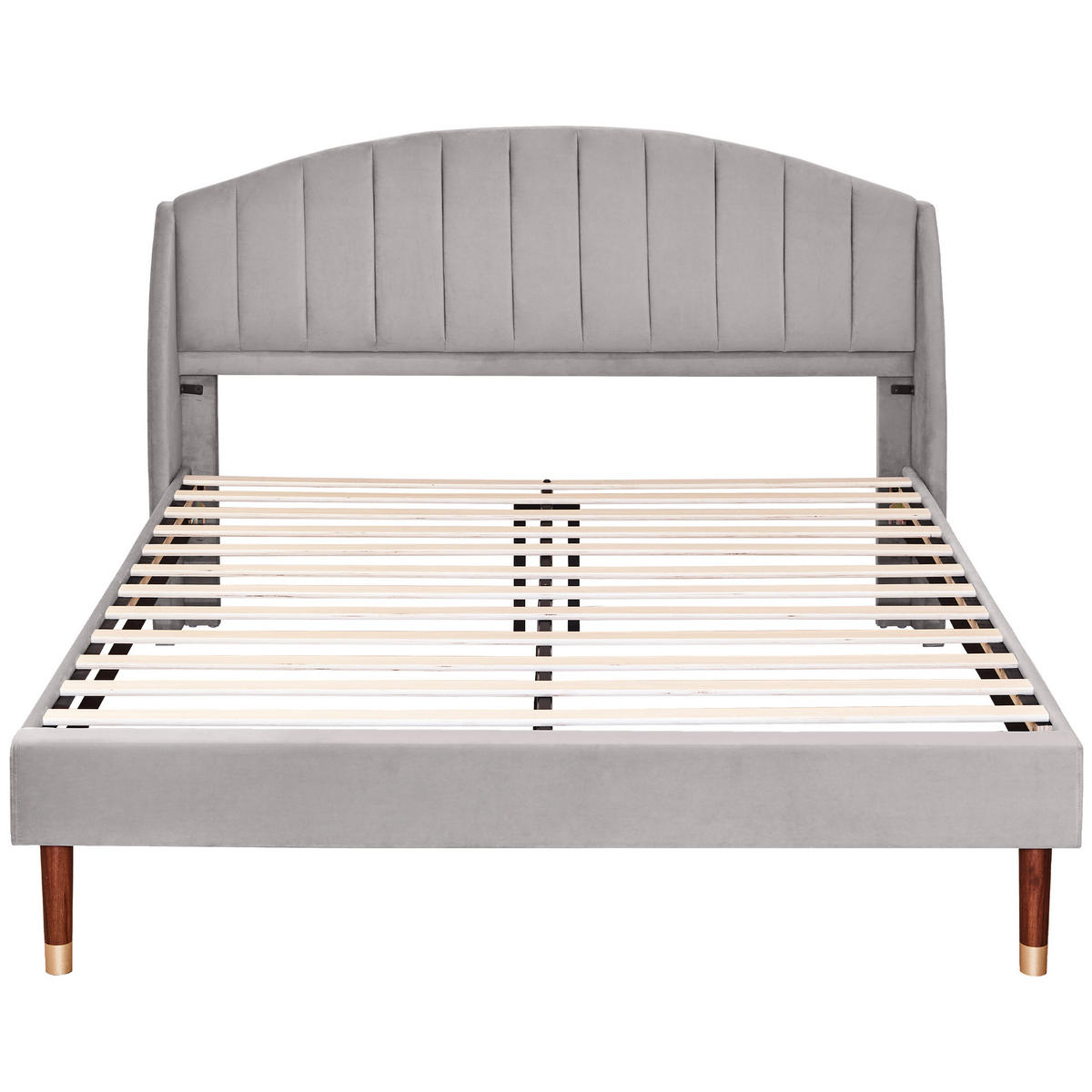 POLSTERBETT 160/200 cm Grau mit Lattenrost und Kopfteil aus Samt - Grau, Textil (160/200cm) - OKWISH