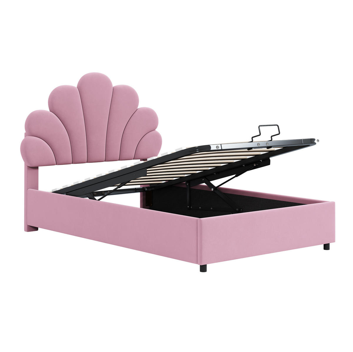 POLSTERBETT aus Samt 90x200 cm Rosa mit hydraulischem Stauraum und Lattenrost - Rosa, Textil (90/200cm) - IVMEU