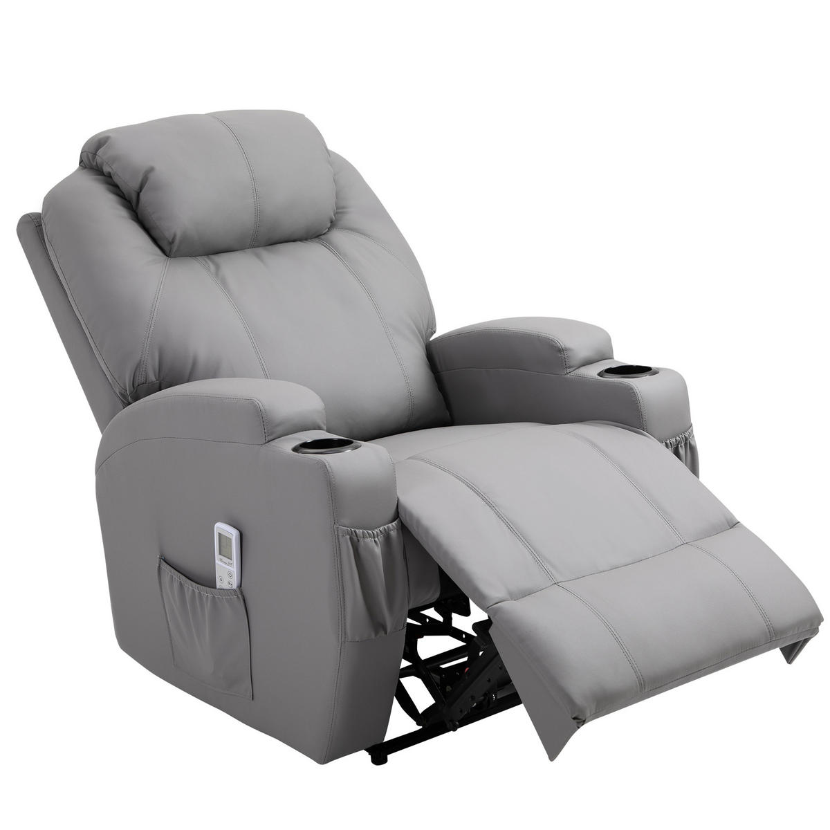 MASSAGESESSEL DE-15343 elektrisch verstellbar mit 8 Vibrationspunkten Grau - Hellgrau, Leder (97/110/82cm) - ComfortXL