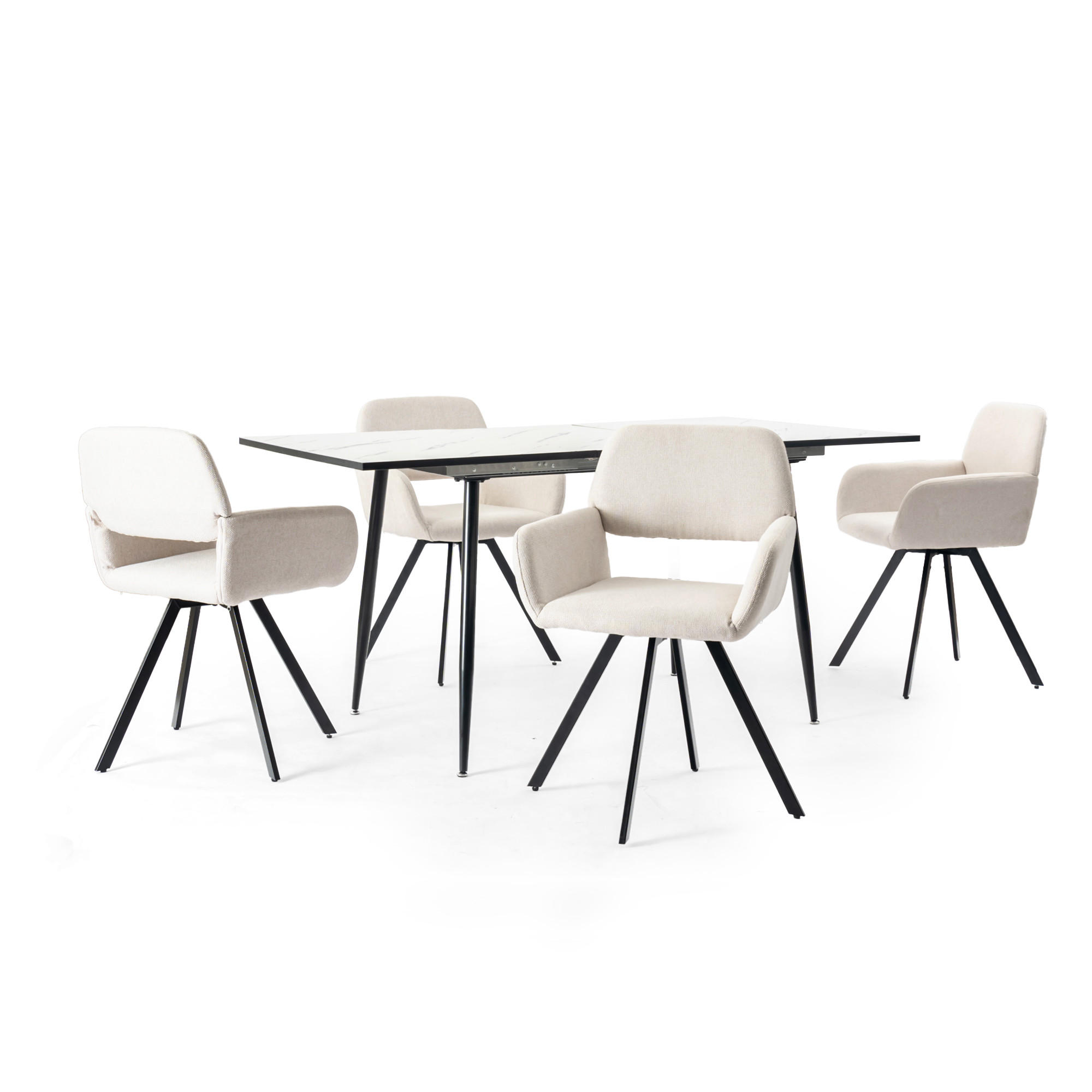 ESSTISCH SET schwarz und cremefarben - Beige/Schwarz, Holzwerkstoff/Metall (80/75/160cm) - Urban Meuble