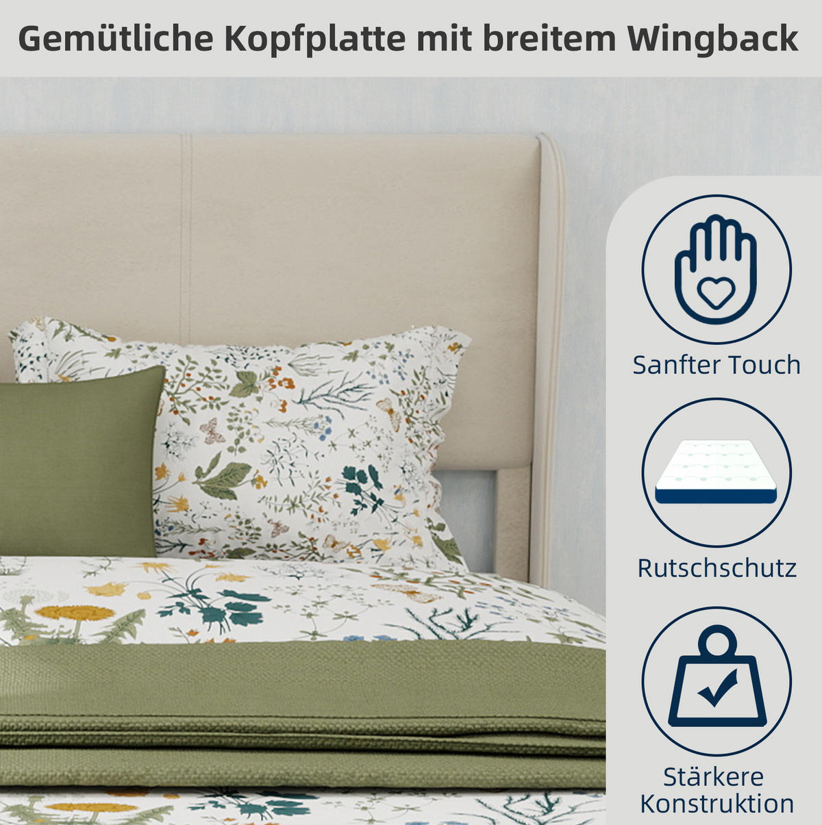ČALÚNENÁ posteľ 140/200 cm s čalúneným čelom, bez úložného priestoru, jednoduchá montáž, Béžová - béžová, textil (140/200cm) - Redom