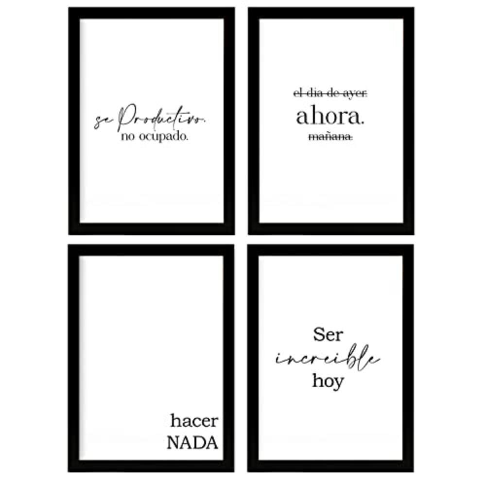 POSTER Set mit 4 Jetzt TypografieStil A4 Schwarzer Rahmen - Schwarz, Papier (29.7/3cm) - Nacnic