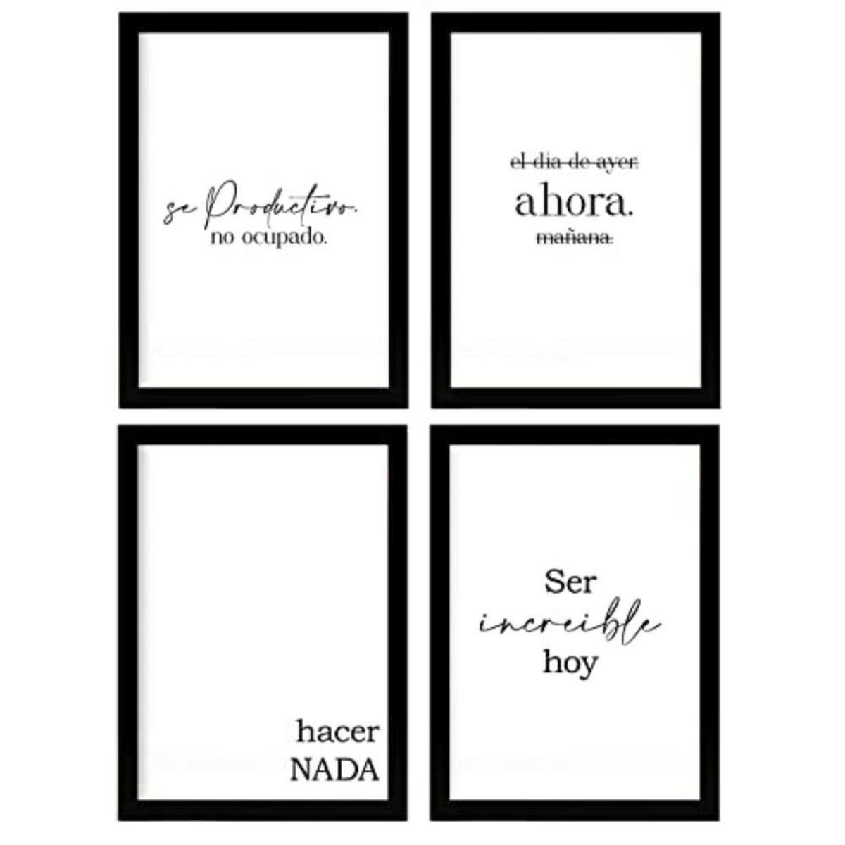 POSTER Set mit 4 Jetzt TypografieStil A4 Schwarzer Rahmen - Schwarz, Papier (29.7/3cm) - Nacnic