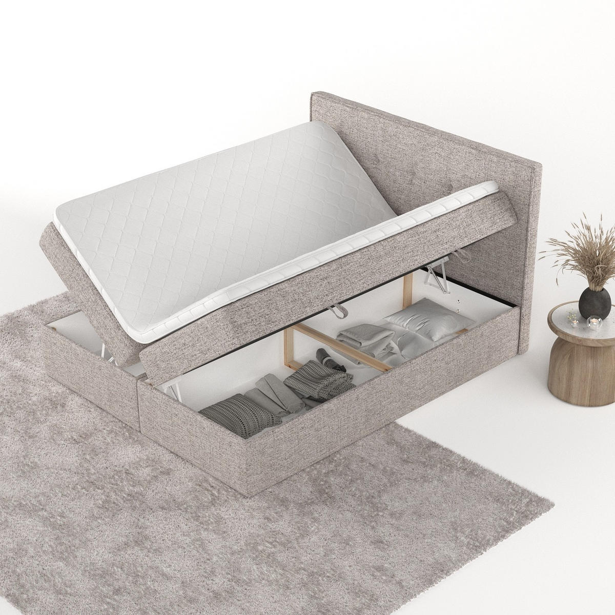 BOXBETT Mireo 200/200 cm Beige im Neve Stoff - Beige/Schwarz, Holz/Holzwerkstoff (200/200cm) - AltaBeds