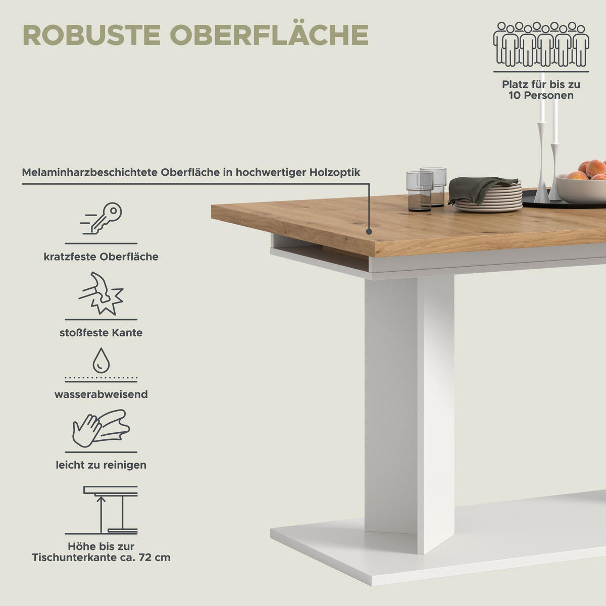 ESSTISCH Gunnar (B/H/T: ca. 220/76/100 cm) in weiß/Artisan Eiche Nachbildung - Weiß, Holzwerkstoff (100/220/76cm)