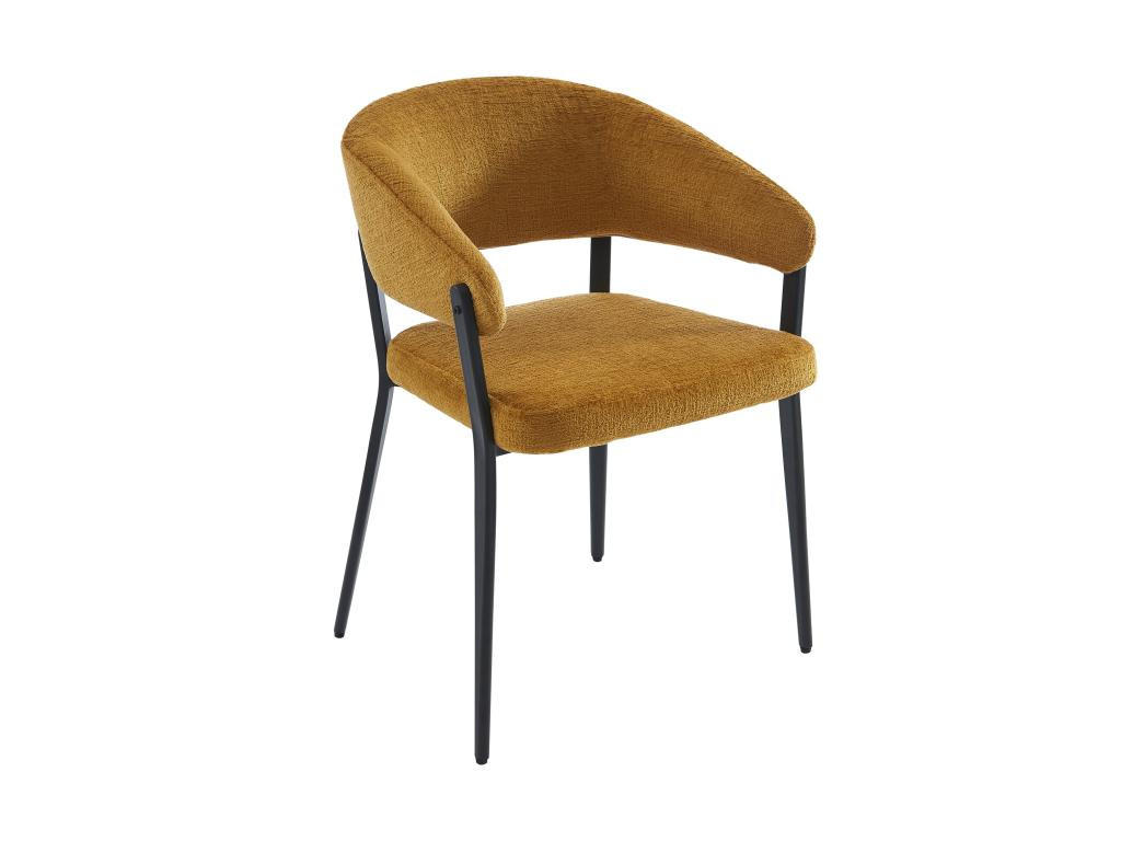 STUHL mit Armlehnen 6er-Set - Stoff & schwarzes Metall - Senfgelb - AVRELA - Gelb, Textil (55/77/56cm) - Vente-Unique