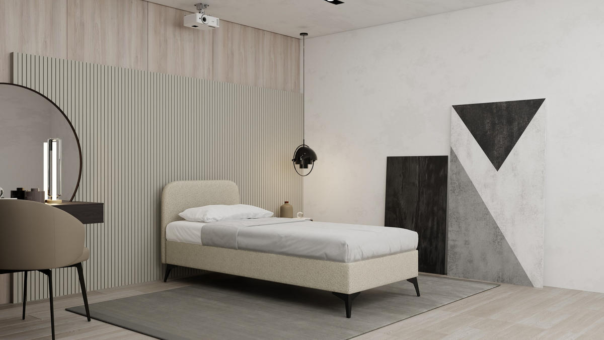 POLSTERBETT Mavilo 90 x 200 cm mit Bettkasten und Lattenrost, Taschenfederkernmatratze Pocket mit Kokosmatte - Beige - Beige, Holz (90/200cm) - Panda Möbel