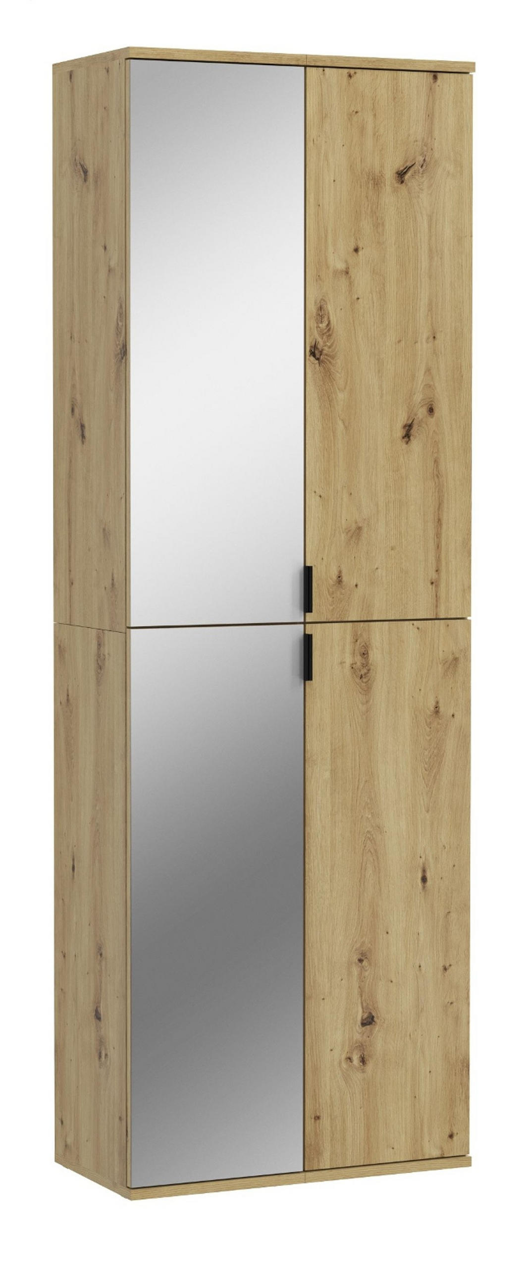 SCHUHSCHRANK Eiche Artisan 60 cm, Flurschrank mit Spiegel - Schwarz/Eiche Artisan, Glas/Holzwerkstoff (60/193/34cm) - Inn.Furn