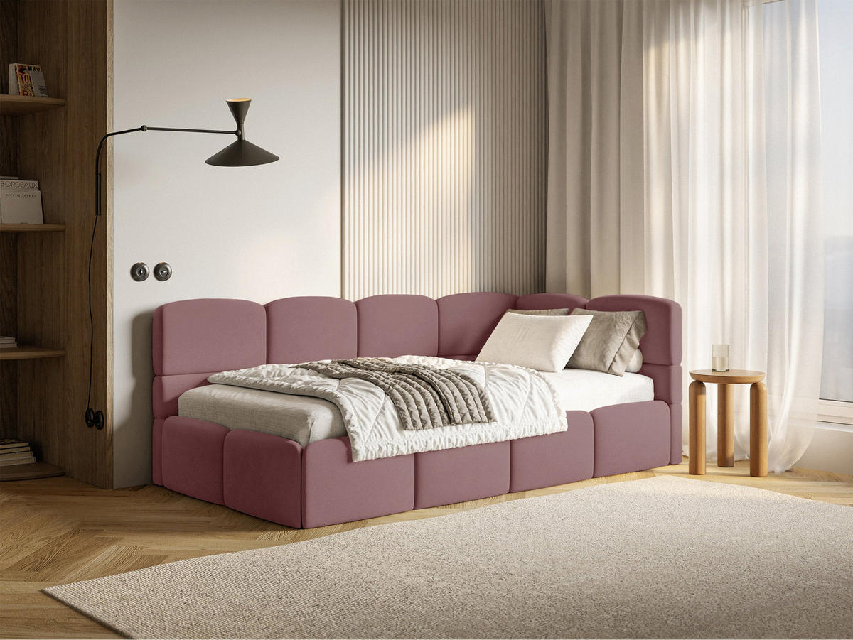 ŠTUDENTSKÁ POSTEĽ Cloudy ružová 90x200 cm, záhlavie vpravo, zamat - čierna/pink, textil/plast (90/200cm) - Selsey