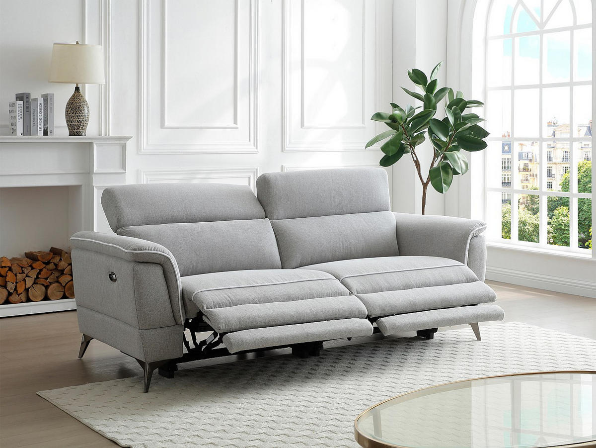 RELAXSOFA elektrisch 3-Sitzer - Stoff - Grau - MACARI - Hellgrau, Textil (216/80/102cm) - Vente-Unique