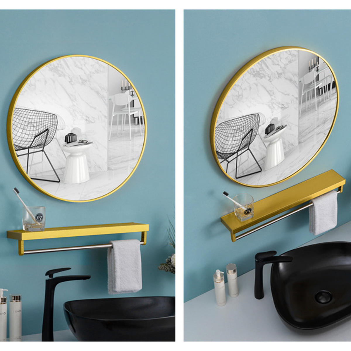 BADSPIEGEL mit Goldenem Metalrahmen Rund Robustes Material Ästhetisches Design Vielseitig einsetzbar 40 x 40 x 2,8 cm 1,5 kg - Goldfarben, Glas/Metall (40/2.8/40cm) - Livingandhome