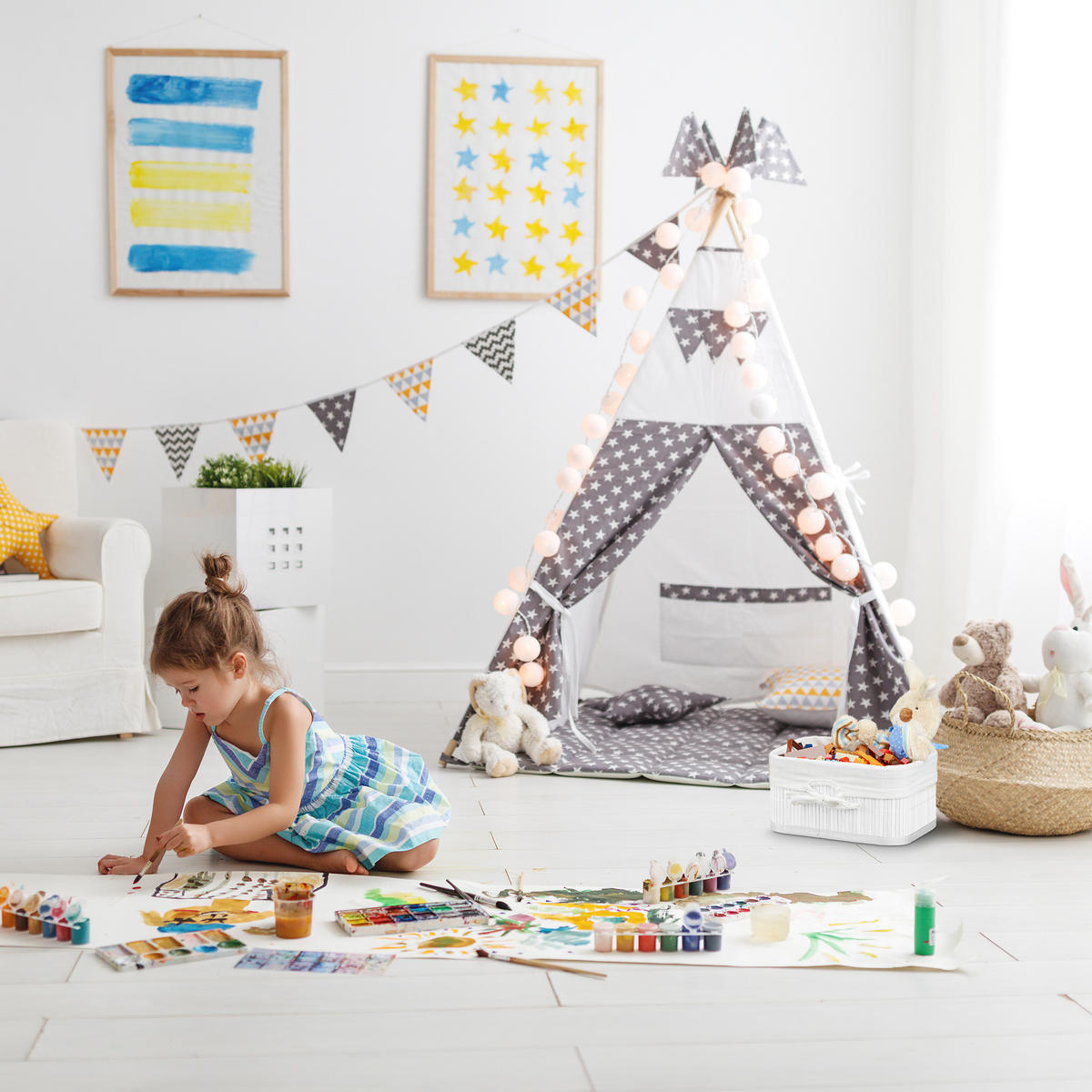 3XÚLOŽNÝ kôš - viacfarebná, drevo/kompozitné drevo (32/12/22.5cm) - Relaxdays