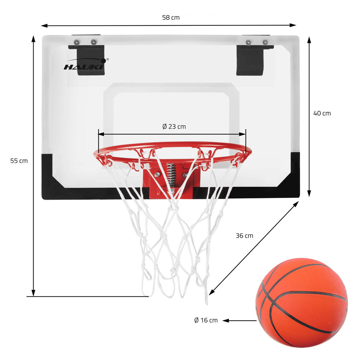 BASKETBALLKORB 58/40cm - Schwarz/Weiß, Metall (58/36cm) - Hauki