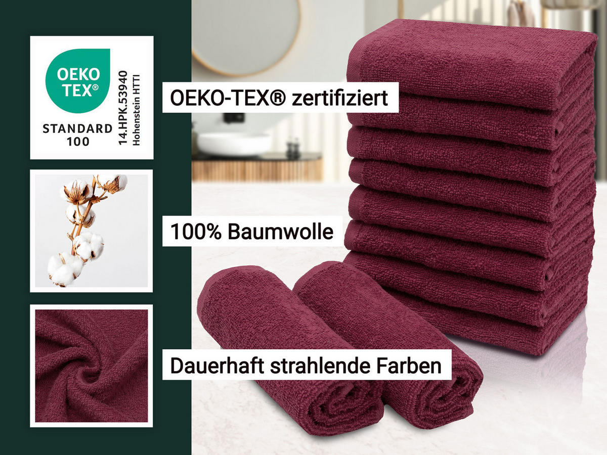 SEIFTÜCHER, 10er-Set, 30x30 cm, 100% Baumwolle, Rot - Bordeaux, Textil (30/30cm) - Zollner
