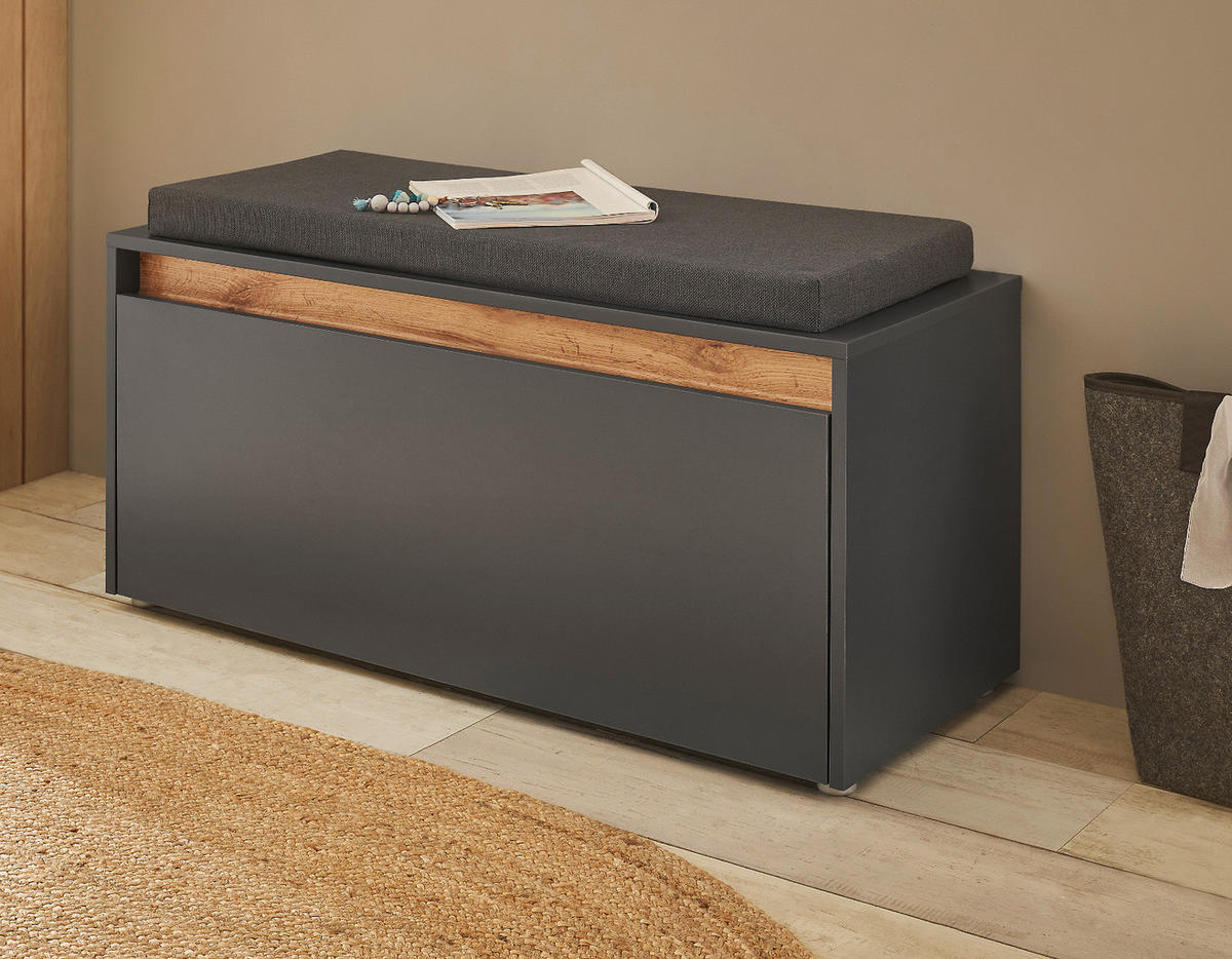 GARDEROBENBANK grau matt, Eiche Wotan 100 cm, Sitzbank inklusive Sitzkissen - Silberfarben/Eiche Wotan, Holzwerkstoff/Kunststoff (100/45/40cm) - Furn.Design