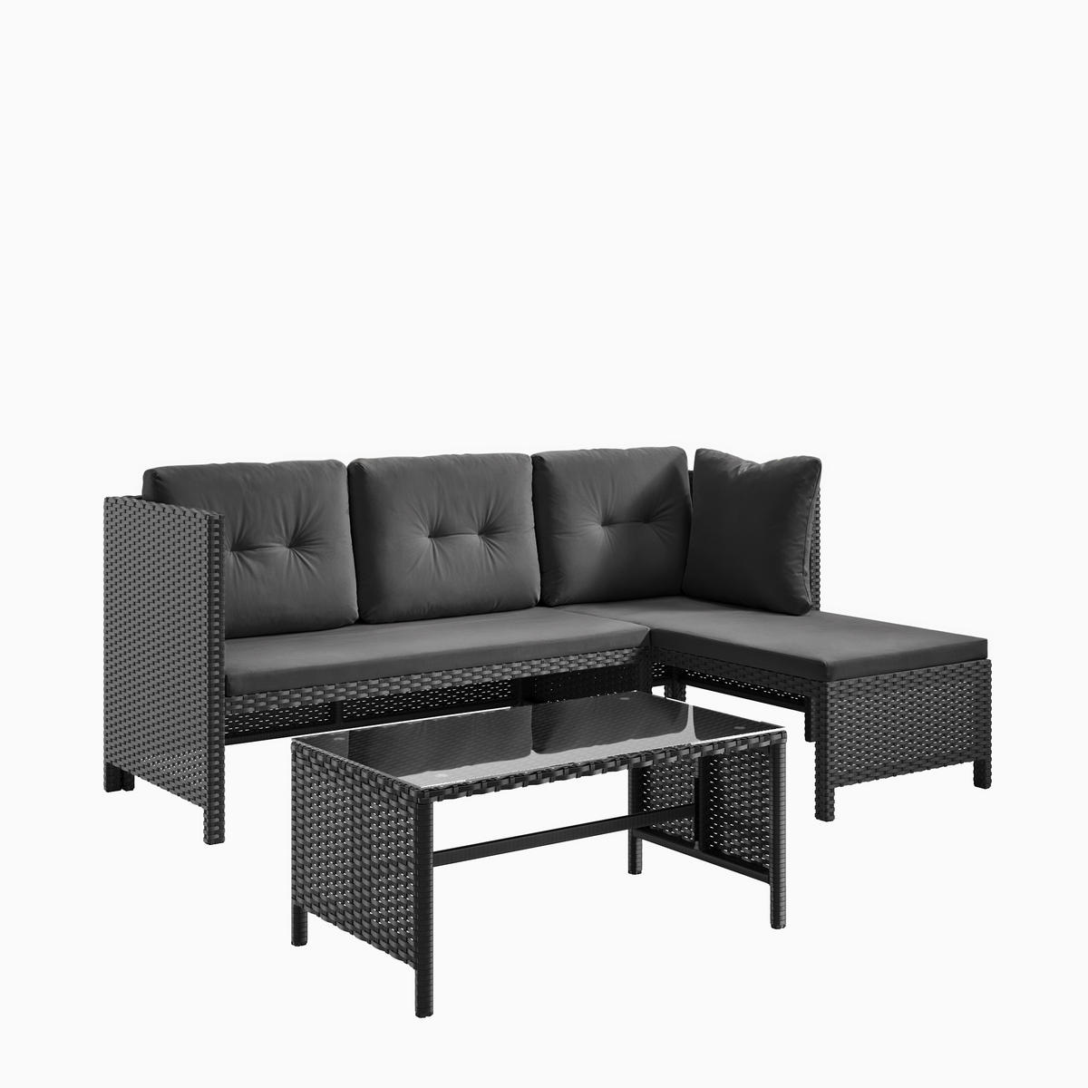 LOUNGEGARNITUR Schwarz - Schwarz, Naturmaterialien - Home Collective