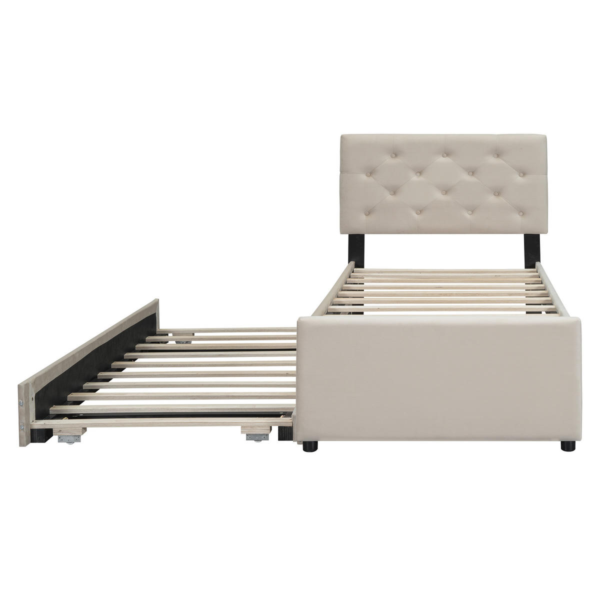 POLSTERBETT 90/200 cm Beige mit ausziehbarem Zusatzbett - Beige, Textil (90/200cm) - OKWISH