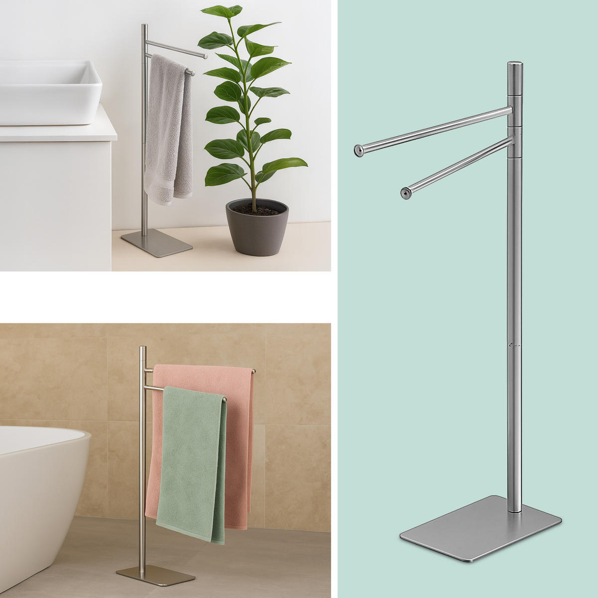 HANDTUCHSTÄNDER - Silberfarben, Metall (33.5/78/14cm) - Relaxdays