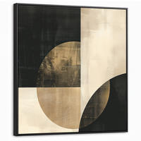 LEINWAND Bilder mit Rahmen - Abstrakt - Geometrische Formen - Schwarz - Gold - 90x90 - Ecru, Textil (90/90cm) - MuchoWow