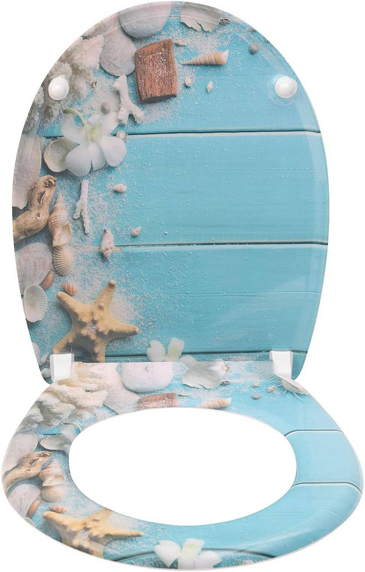 TOILETTENDECKEL mit Absenkautomatik, einfache Montage, Oval - Blau/Weiß, Kunststoff (37/2.51/47cm) - Woltu