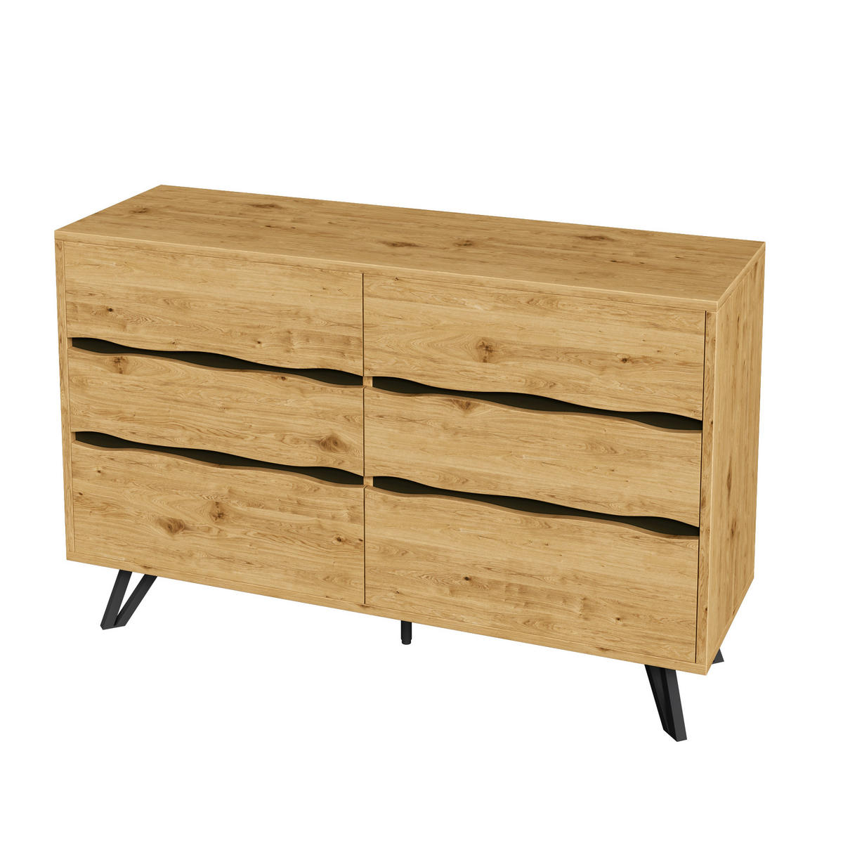 SIDEBOARD mit 6 Schubladen, Holzoptik und Metallfüßen, viel Stauraum 120/40/75,5 cm - Schwarz/Naturfarben, Holzwerkstoff/Metall (120/75.5/40cm) - EVRYAE