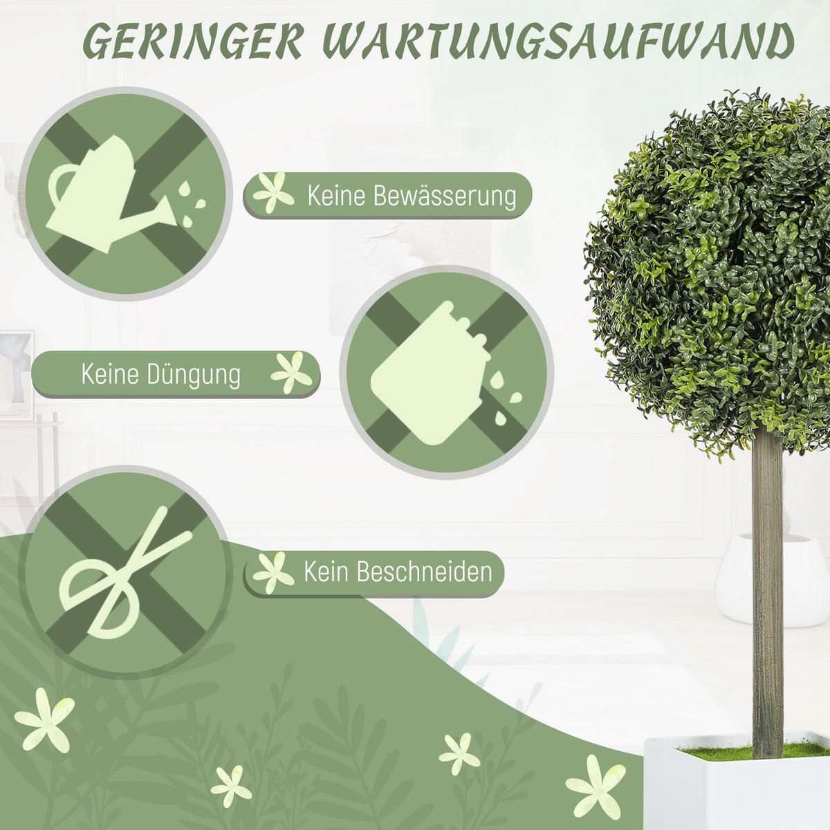 2ER Set Künstliche Buchsbaum-Formschnittkugeln 45cm Kunstpflanze, Plastik - Weiß/Grün, Kunststoff (45cm) - HOMCOM