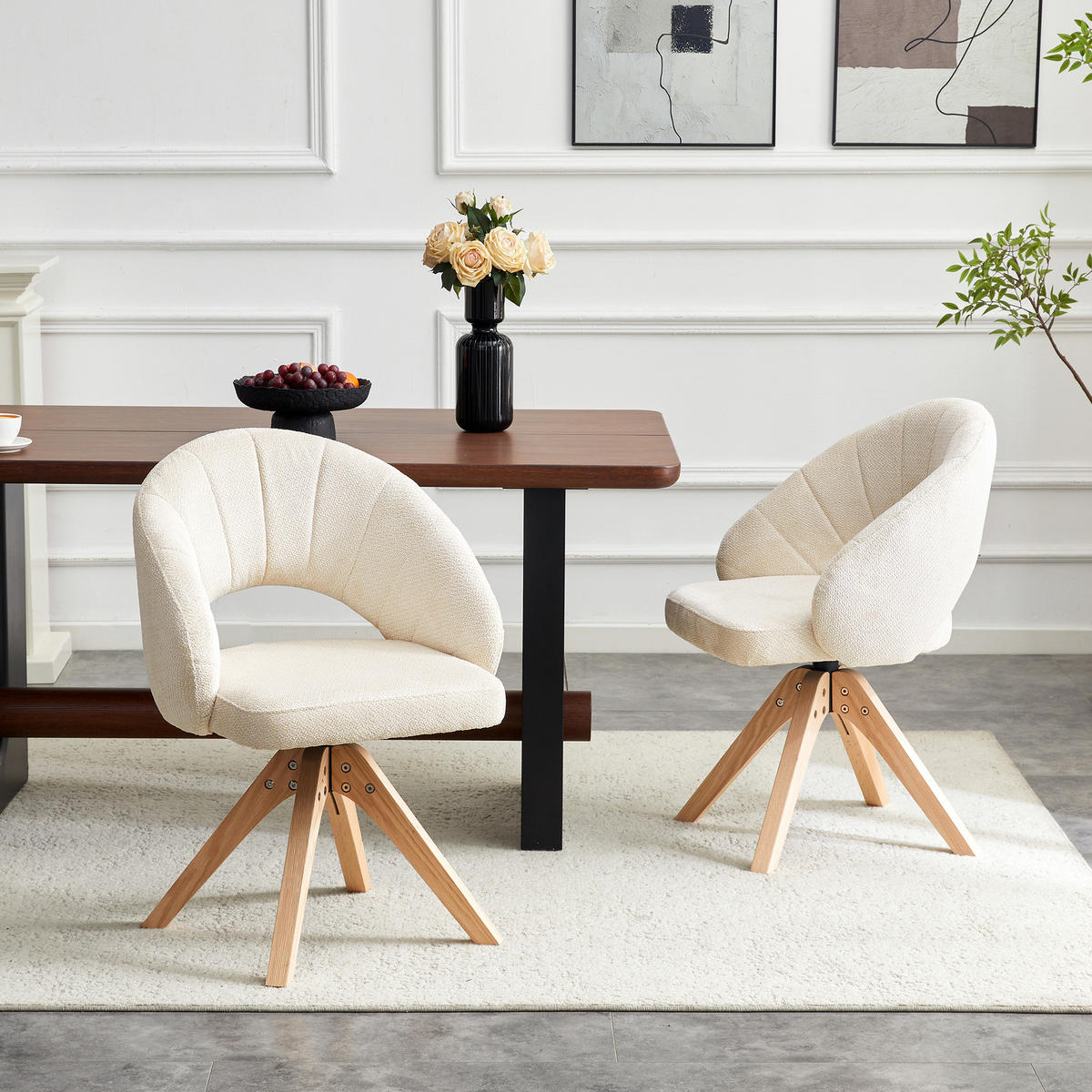 ARMLEHNSTUHL-SET DE-36624 2 Stück mit Stoffbezug und Massivholzbeinen Beige - Beige, Holz (49/84/46cm) - ComfortXL