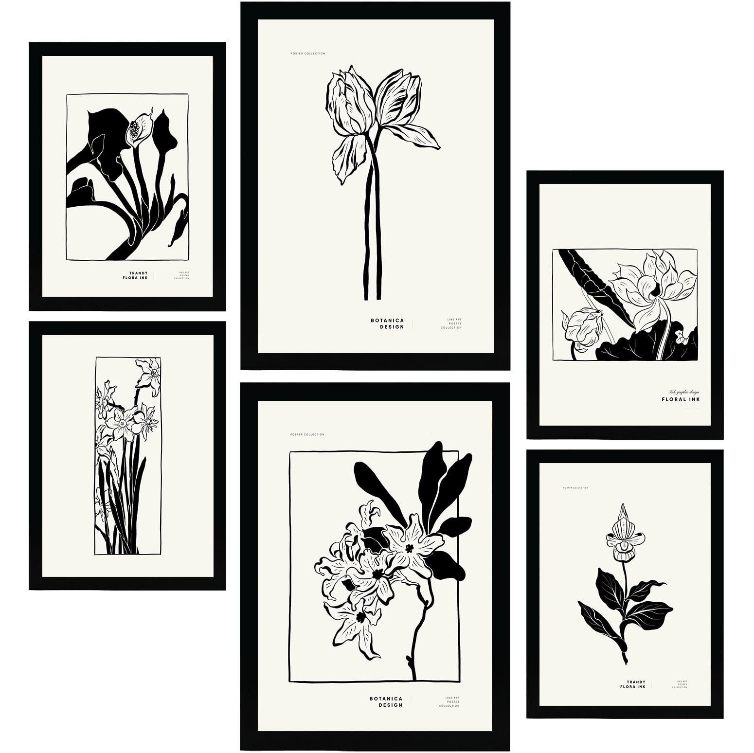 POSTER Set Mit 6 In Schwarzer Tinte Irises A3 & A4 Rahmenlos - Klar, Papier (29/3cm) - Nacnic