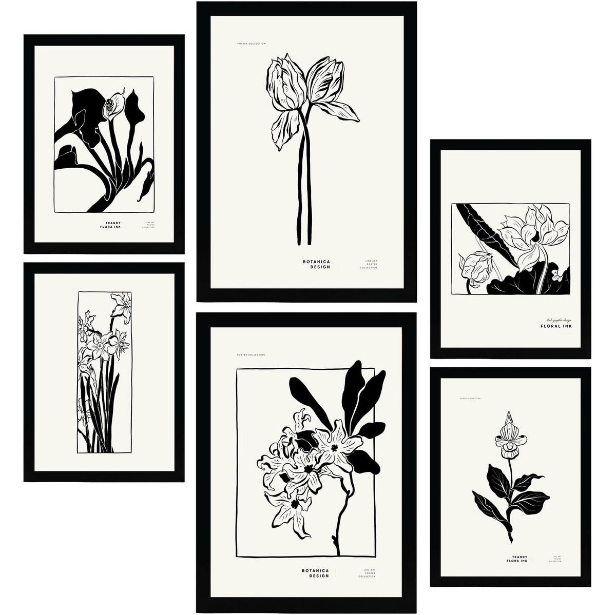 POSTER Set Mit 6 In Schwarzer Tinte Irises A3 & A4 Rahmenlos - Klar, Papier (29/3cm) - Nacnic
