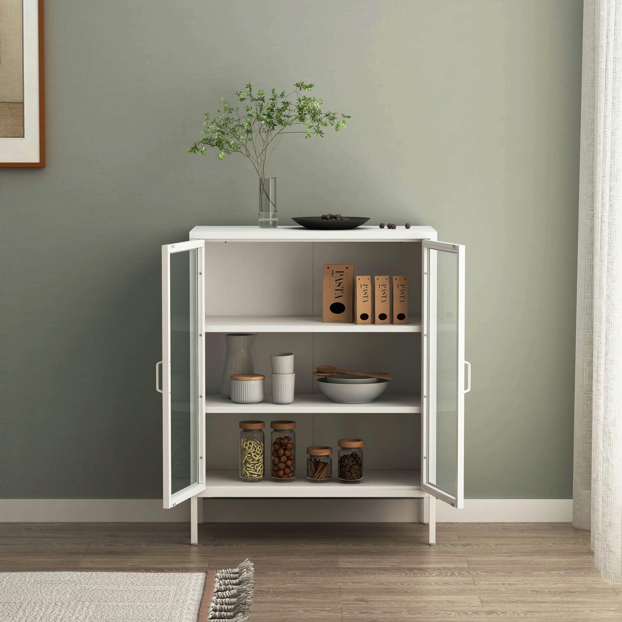 Thumbnail - [en.casa] Vitrine, Weiß, Metall, 80x101.5x40 cm, Wohnzimmer, Wohnwände, Vitrinenschränke