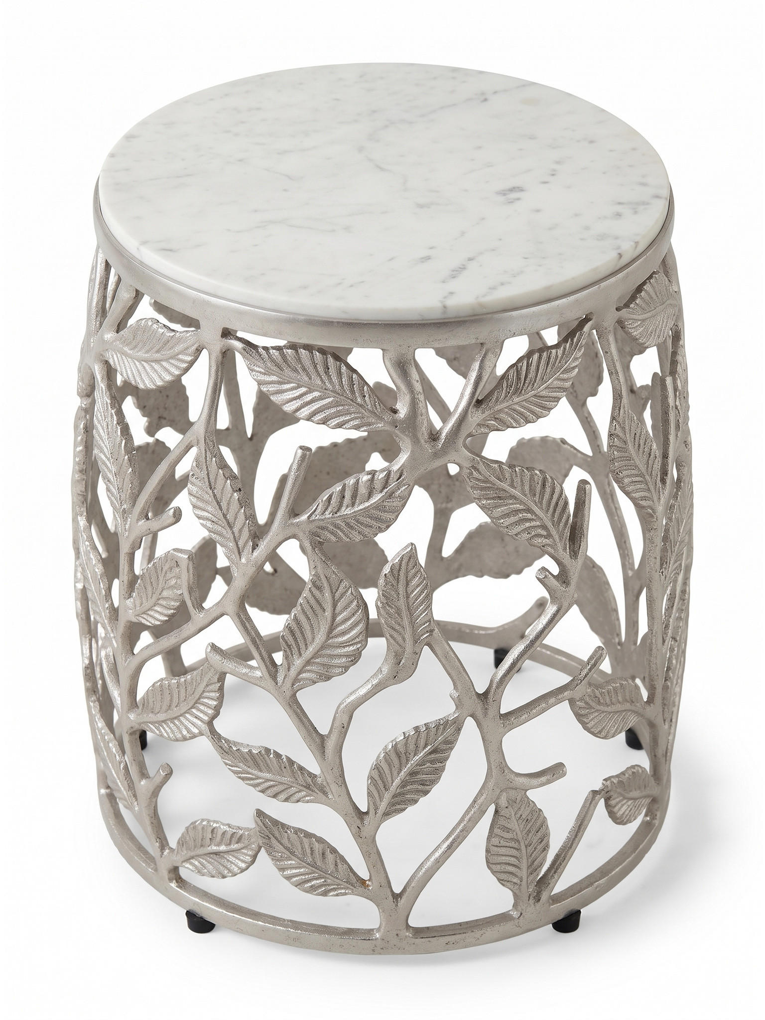 BEISTELLTISCH ALASSIO, Marmor, handgefertigt, Silber-Weiß, Ø 40 x 46 cm - Silberfarben, Stein/Metall (40/40/46cm) - KADIMA DESIGN
