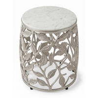 BEISTELLTISCH ALASSIO, Marmor, handgefertigt, Silber-Weiß, Ø 40 x 46 cm - Silberfarben, Stein/Metall (40/40/46cm) - KADIMA DESIGN