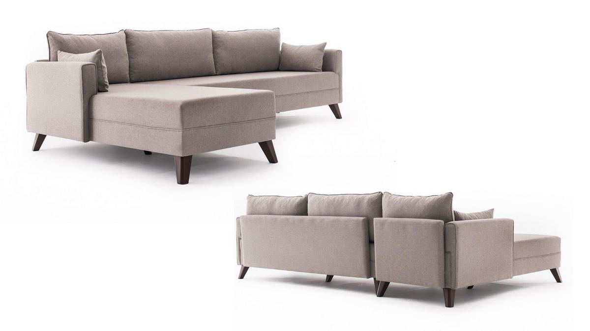 ECKSOFA mit losen Rückenkissen und Schlaffläche - Beige/Walnussfarben, Holz/Kunststoff (275/165cm) - myHomelando