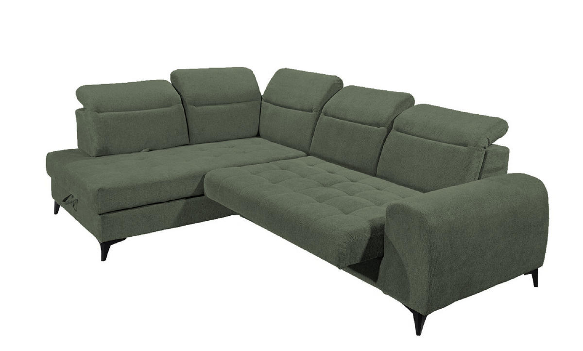 ECKSOFA mit elektrischer Sitztiefenverstellung - Grün, Kunststoff/Textil (282/200cm) - ed exciting design
